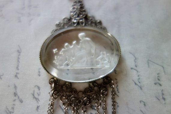 Vintage Victorian Revival reverse intaglio pendan… - image 1