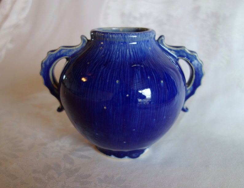 Cobalt Vase Vintage Fluted Octagonal With Ribbed Beaded Sides Etsy