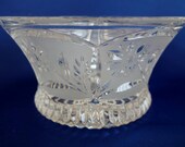 Vintage Lausitzer lead Crystal Frosted Margret pattern candy bowl made in Germany leaded cut crystal saw tooth base frosted glass
