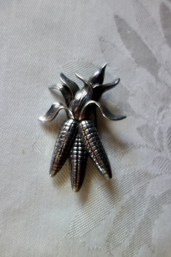 Vintage 925 sterling silver corn pin three ears of