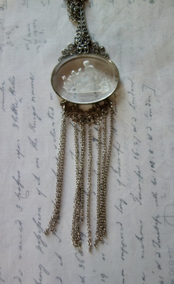 Vintage Victorian Revival reverse intaglio pendan… - image 3