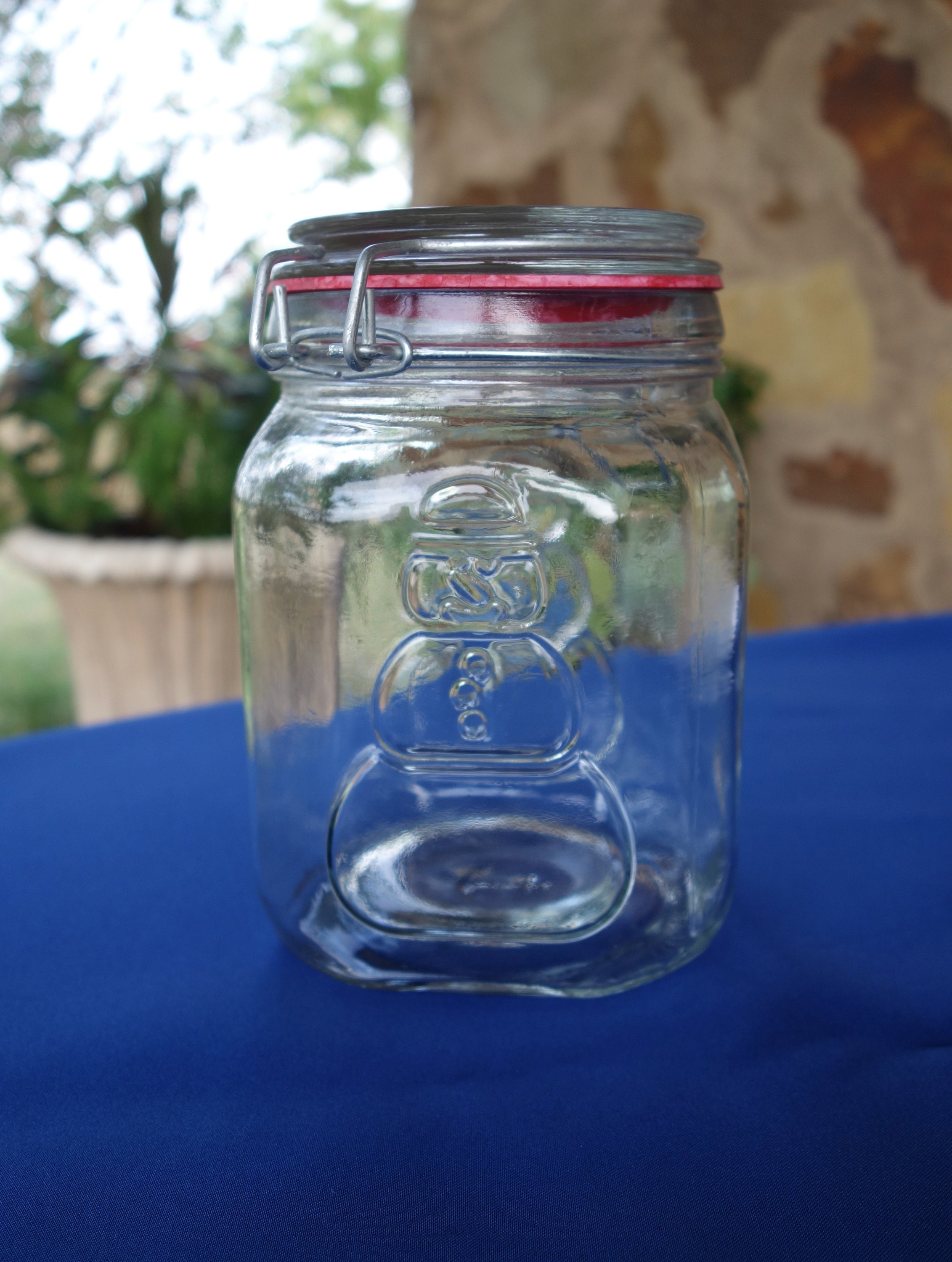 Vintage ANCHOR HOCKING Sandwich Glass CLEAR Embossed COOKIE JAR with LID 🌹