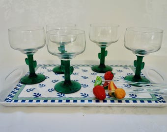 Bicchieri da Margarita vintage Libbey Cactus Stem - Stile sud-ovest, set da 5