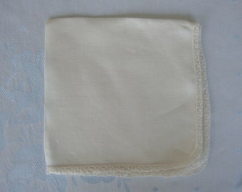 White linen hanky hankie handkerchief hand crocheted and tatting tatted edging