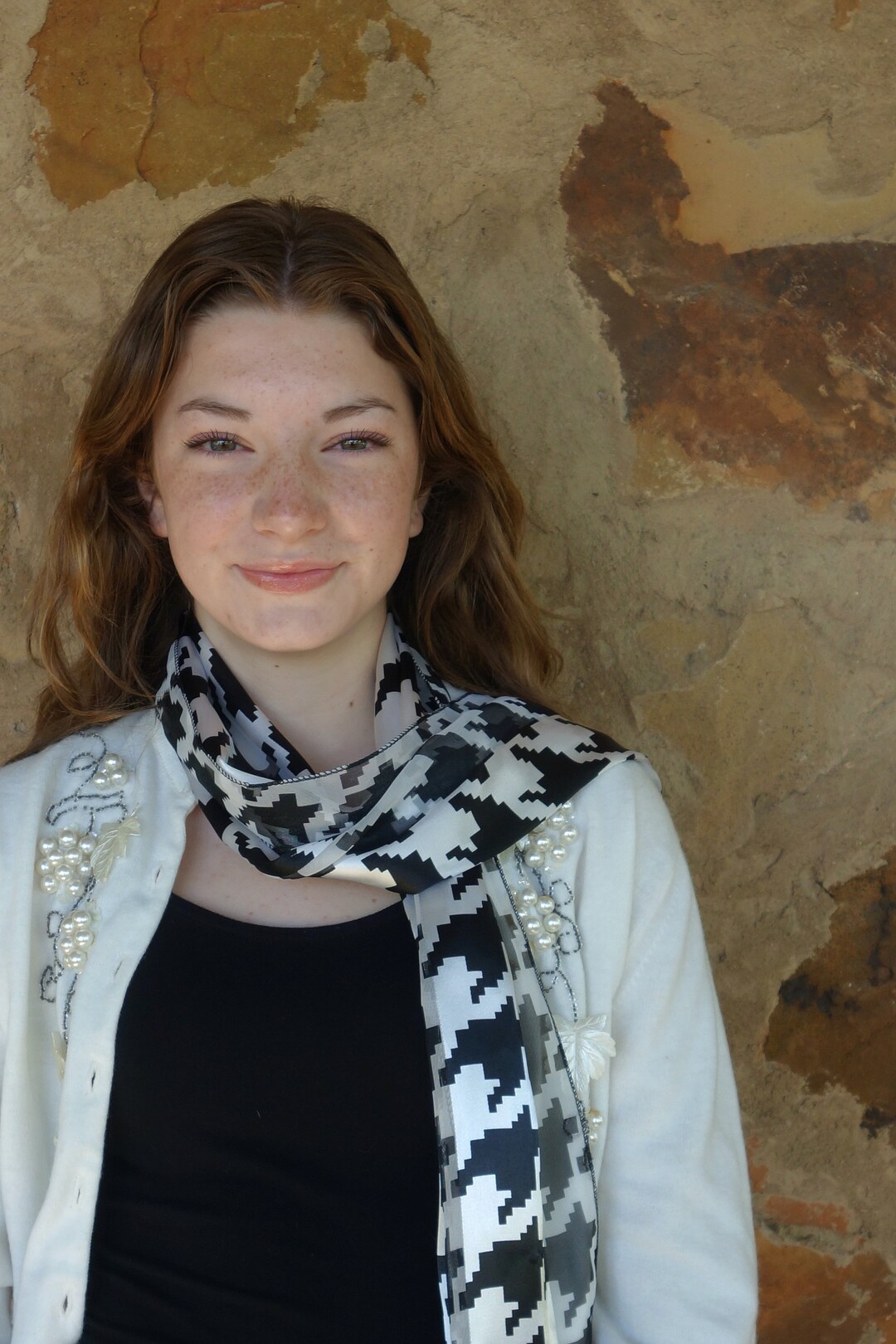 Vintage Black and White Abstract Scarf Shiny on Striped Background 60 X ...