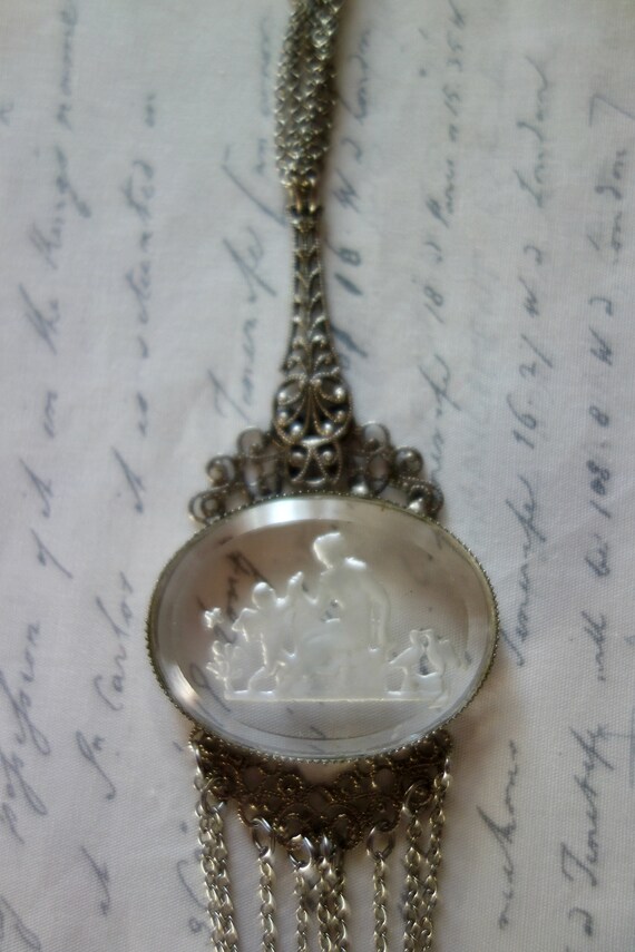 Vintage Victorian Revival reverse intaglio pendan… - image 4