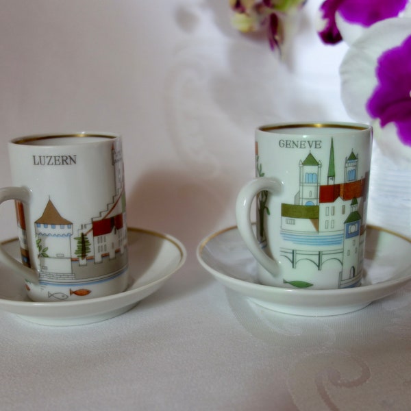 Vintage Suisse Langenthal porcelain demitasse cups and saucers choice of 2 demi-tasse demi tasse Luzern Geneve made in Switzerland