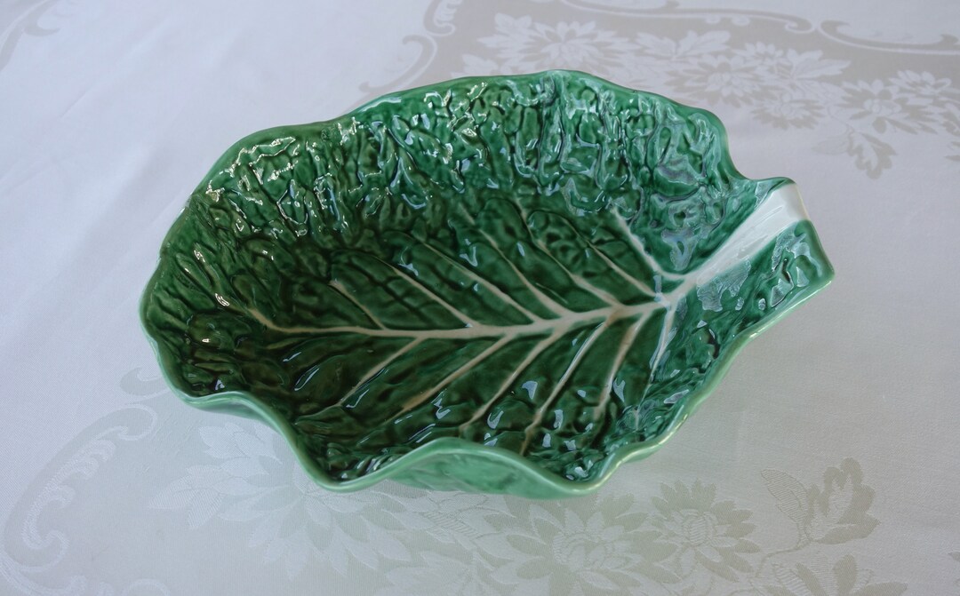 Majolica Cabbage Leaf Serving Bowl Light Crazing Secla Etsy