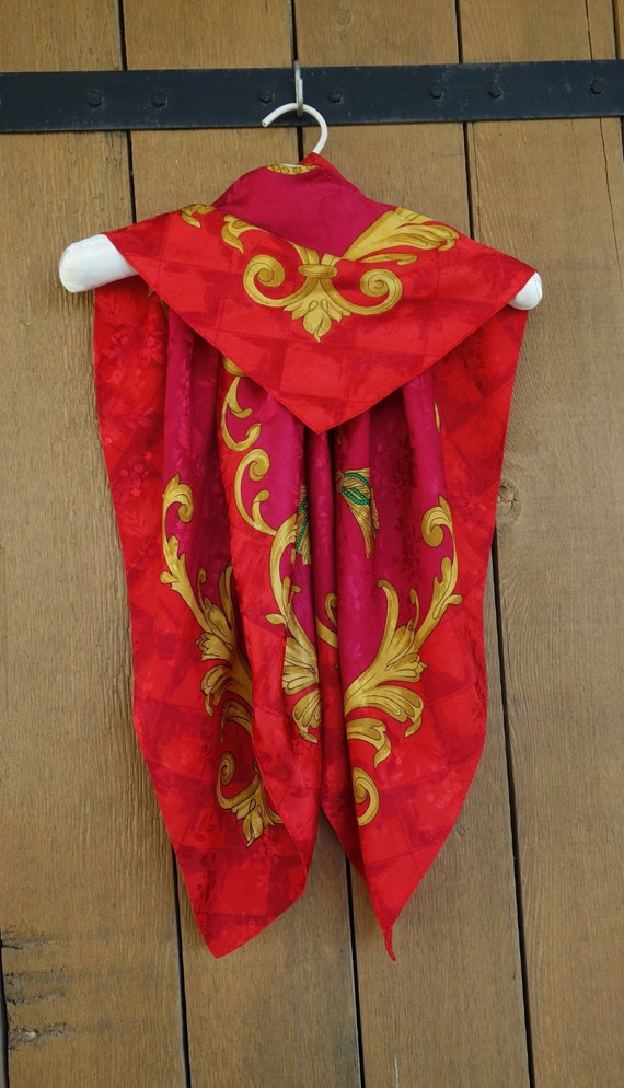 Stunning red and gold vintage silk scarf Adrienne 