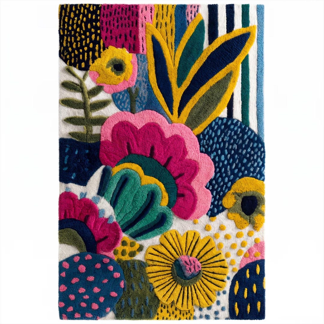 Hand Tufted Wool Rug, Colorful Floral Area Rug for Living Room, Large ...