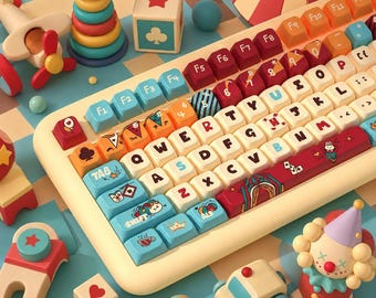 Circus theme colorful keyboard keycaps MDA profile, Ferris Cool Cat creative set, kawaii mechanical keyboard, unique gift
