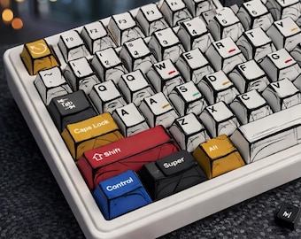 Anime PBT Keycaps 136 Keys Dye Sublimated, Gundam Style RGB Shine Through, Original Height, Wooting Compatible, Unique Gift
