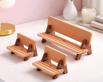 Wooden Phone & Tablet Stand, Cute Bench Design, Solid Wood Desk Holder, Modern Office Decor, Handmade Gift