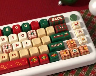 Christmas kawaii colorful keyboard keycaps, cute festive cat theme, creative mechanical keyboard set, unique gift