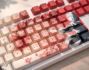 Sakura Machima PBT Translucent Keycaps Set, Anime Mechanical Keyboard Keycaps, Japanese Style, Custom Keyboard Gift