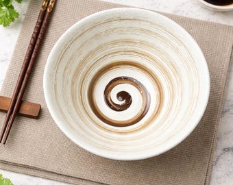 Japanese ramen bowl ceramic 7 to 9 inch, large noodle bowl spiral design, Asian tableware, kitchen gift