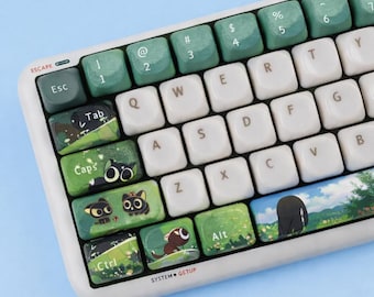 Luo Xiaohei Mechanical Keyboard Keycaps Set MOA Profile, Cute Nature Jade Ceramic Style, PC Gamer Desk Decor, Unique Gift
