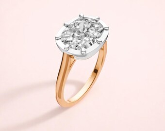 Cushion Cut Solitaire Engagement Ring, Bezel Set Button Ring, Zendaya Inspired Minimalist Ring, Lab Diamond, Gift for Her