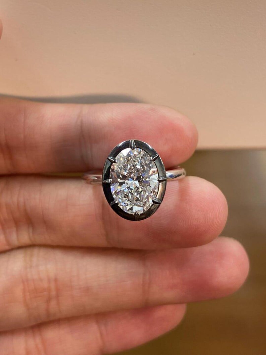 Georgian Cut Down Button Back Ring, 3.00 CT Elongated Old Mine Cut ...
