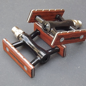 black bicycle pedals - bubinga wood