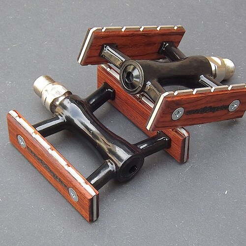black bicycle pedals - bubinga wood