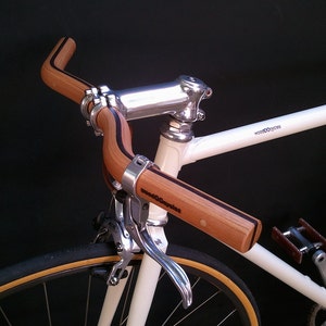 Guidon de vélo à moustache en cerisier et en bois noir - Guidon de vélo en bois