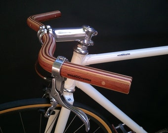 laminated wood moustache bicycle handlebar - bubinga, oak and ash wood