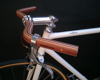 laminated wood moustache bicycle handlebar - bubinga, oak and ash wood