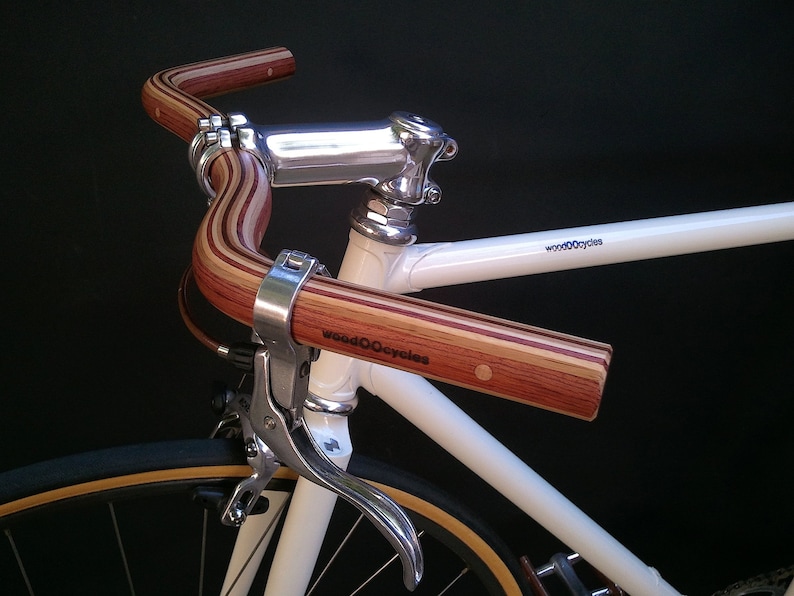 laminated wood moustache bicycle handlebar bubinga, oak and ash wood image 1
