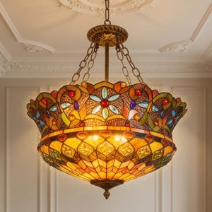 18" Vibrant Multi-Color Tiffany Style Yurt Reverse Pendant Light - Includes Bulb