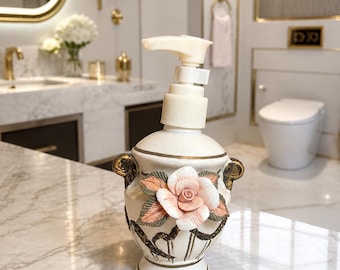 Vintage Ceramic Soap Dispenser – Amphora Style Bathroom Decor – Ornate Floral Design – Elegant WC Accessory