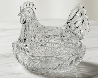 Ciotola per caramelle a forma di gallina in cristallo di Boemia vintage / Ciotola in vetro con gallina in cristallo al piombo 24% Repubblica Ceca