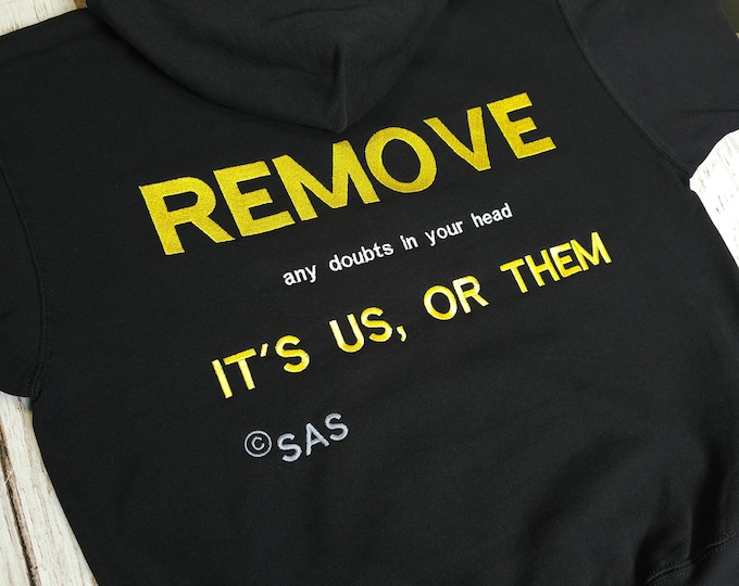 Full big embroidery REMOVE any doubts in your head it' us, or them Hoodie - FPS CS2 Gamer Slang Graphic Hoodie Gaming Sweatshirt | Unisex