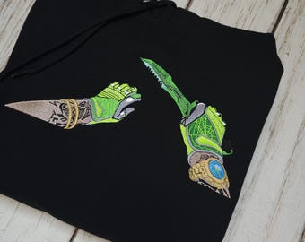 Full Custom embroidery CSGO CS2 hands and weapon Hoodie - FPS CS2 Gamer Slang Graphic Hoodie | Streetwear Gaming Sweatshirt | Unisex