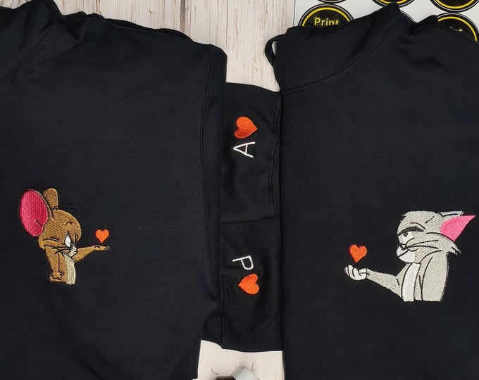 Tom and Jerry character Embroidery hoodie | Tom and Jerry |Your initials