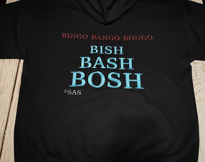 Featured listing image: Full big embroidery Bish Bash Bosh Hoodie - FPS CS2 Gamer Slang Graphic Hoodie | Streetwear Gaming Sweatshirt | Unisex