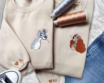 Lady and Tramp character Embroidery hoodie | retro sweatshirt hoodie |