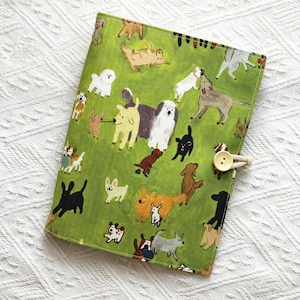 A5 A6 Hundtryck Refillable Pärm Anteckningsbok, Handgjord Grön Bomullslinne Journal, Söt Planner Dagbok Present till Hundälskare