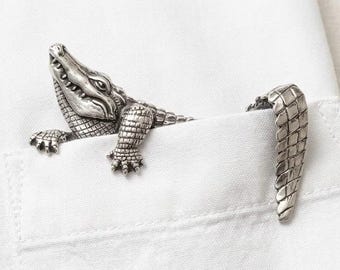 ヴィンテージクロコダイルブローチピン、レトロなアニマルラペルアクセサリー、亜鉛合金製ステートメントジュエリー
