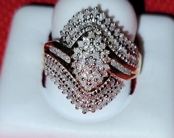 Anillo vintage con diseño floral para mujer, anillo llamativo de circonitas cúbicas, anillo de plata de ley 925, anillo de cóctel con cascada de diamantes brillantes en capas, regalo para ella.