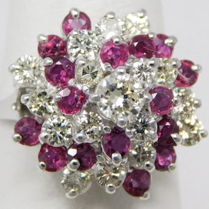 2 Ct Round Cut Ruby Diamond Floral Ring Cluster Cocktail Ring Vintage Swirl Cluster Ring Promise Ring For Her 14K White Gold Plated Jewelry