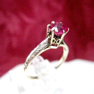 0.50 Ct Round Cut Ruby Solitaire Ring Six Prongs Antique Ring Vintage Art Deco Style Ring Engagement Anniversary Ring Hand Engraved Jewelry