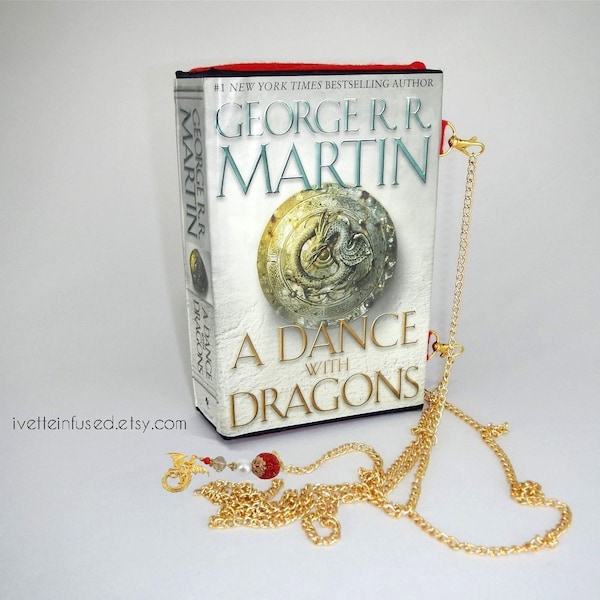 A DANCE with DRAGONS crossbody book purse with original book jacket AND companion key chain with dragon, George R.R. Martin
