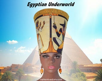 Ancient Egyptian crown and earrings set, Pharoah crown, Cleopatra crown, Theatrical costume, Egyptian royalty
