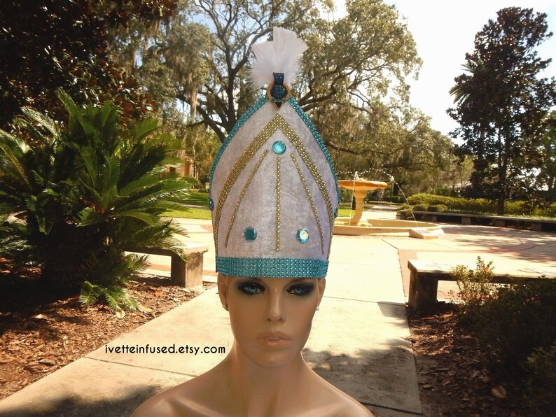 theatrical hat theatrical headpiece party hat #ivetteinfused fits 22.5 head width PEACOCK POPE unisex Pope headpiece headpiece