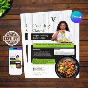Flyer för vegansk matlagningskurs | Redigerbar Canva-mall för matlagningsworkshop, kockevenemang, växtbaserad mat