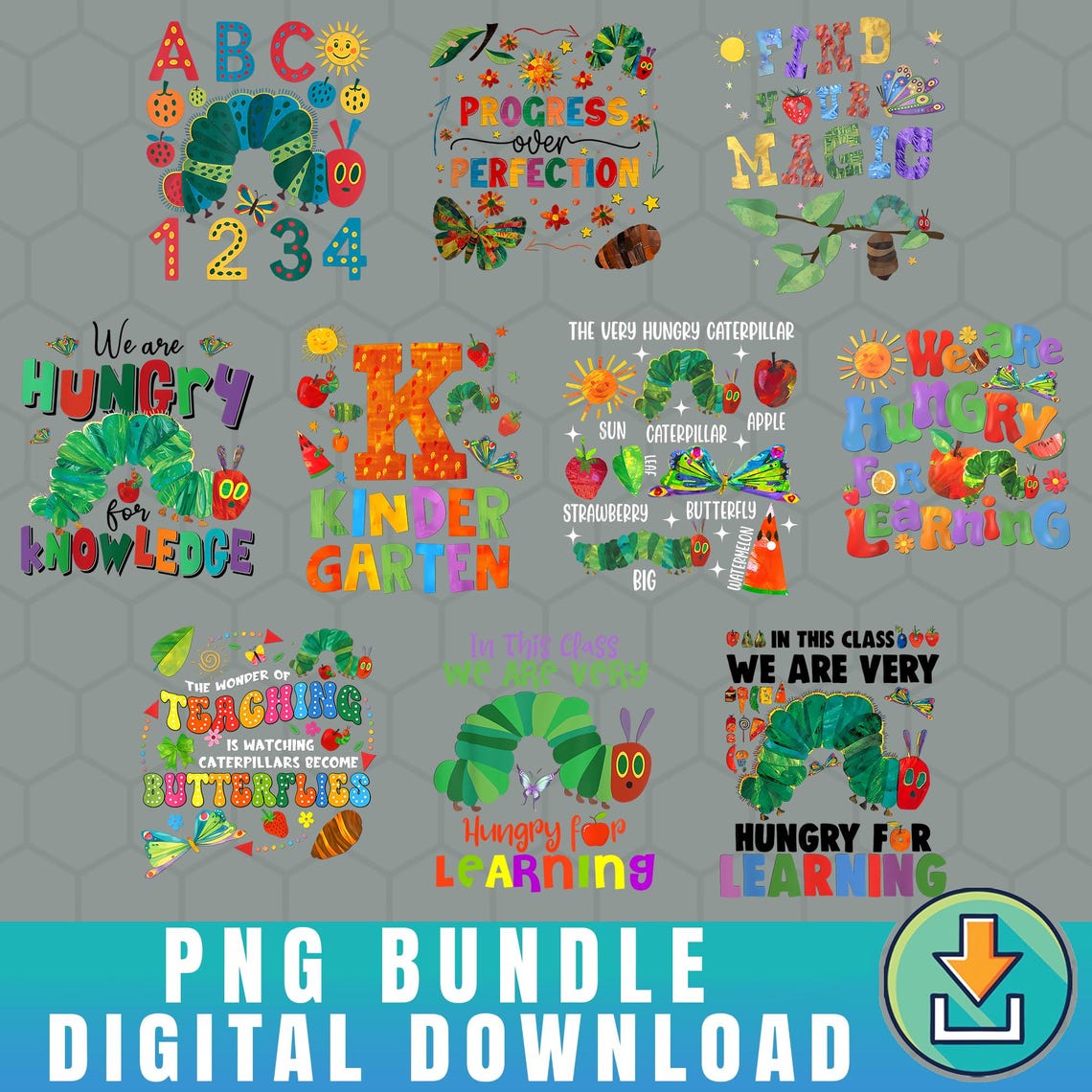The Very Hungry Caterpillar Png Bundle / Back to School Kid Clipart ...