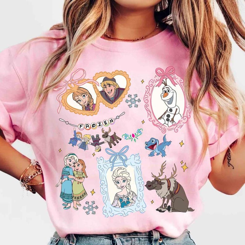 Camiseta de acuarela de Elsa, Anna, Olaf y Sven de Frozen con lazos coquetos imagen 2