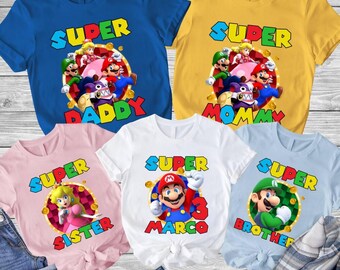 PNG personalizado de Super Mario para cumpleaños, camisetas familiares a juego (descarga digital)
