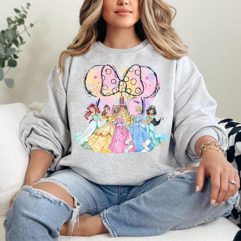 Disney Princess Shirt, Girls Trip Shirt, Disney Princess Bow Shirt, Disney Family Trip Sweatshirt, Disneyland Girl Trip Tee, Belle, Elsa image 2